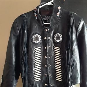 Women's "Leather Gallery" Leather Beaded Fringe Ja